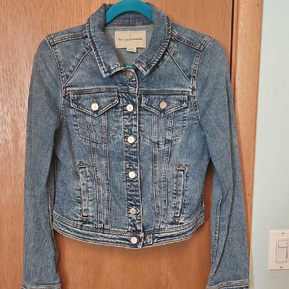 Anthropologie Blue Jean Jacket Cropped Waist Timeless Style